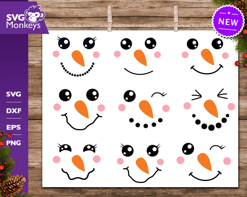 Snowman Faces Bundle, Snowmans Svg, Snowman Face Svg - So Fontsy