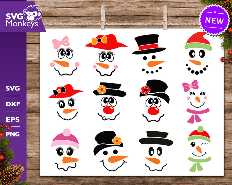 Snowman Faces Bundle, Snowmans Svg, Snowman Face Svg - So Fontsy