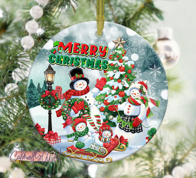 Snowman Family Ornament Png, Round Christmas Ornament, PNG Instant Download, Xmas Ornament Sublimation Designs Downloads Sublimation CaldwellArt 