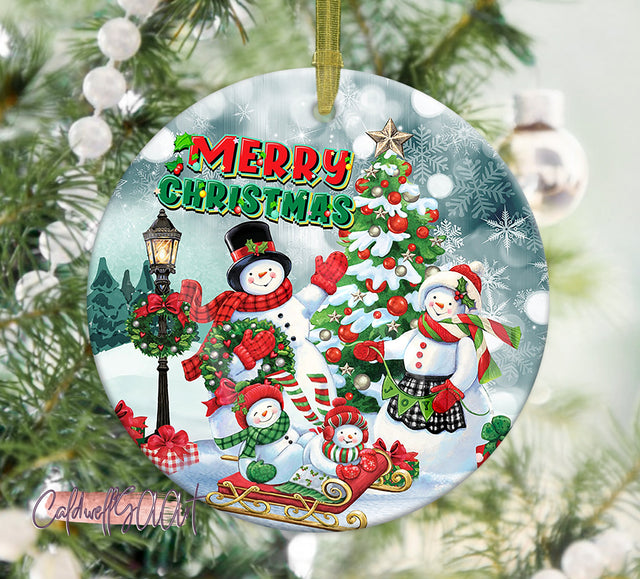 Snowman Family Ornament Png, Round Christmas Ornament, PNG Instant Download, Xmas Ornament Sublimation Designs Downloads Sublimation CaldwellArt 