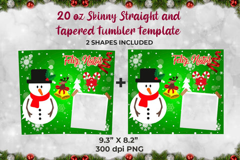 Snowman Feliz Natal Frame Skinny Tumbler Wrap Template 20 oz Sublimation Sublimatiz Designs 