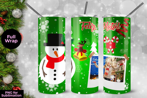 Snowman Feliz Natal Frame Skinny Tumbler Wrap Template 20 oz Sublimation Sublimatiz Designs 