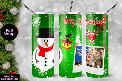 Snowman Feliz Navidad Frame Skinny Tumbler Wrap Template 20 oz Sublimation Sublimatiz Designs 