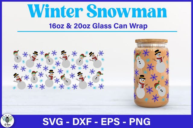 Snowman Glass Can SVG | Beer Glass Can Wrap SVG B Renee Design 