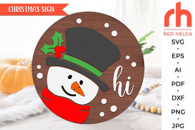 Snowman Hi SVG, Layered Door Hanger Cut File, Christmas Hanging Sign DXF, Winter Decor, Peeking Snowman Silhouette SVG RedHelgaArt 