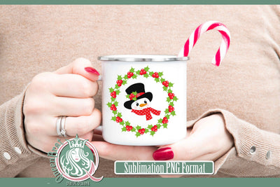 Snowman Holly Wreath Sublimation Sublimation QueenBrat Digital Designs 
