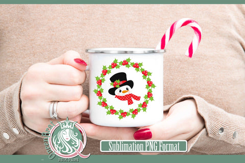 Snowman Holly Wreath Sublimation Sublimation QueenBrat Digital Designs 