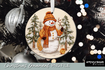 Snowman House Christmas Ornament, Embroidery Ornament Sublimation OrangeBrushStudio 