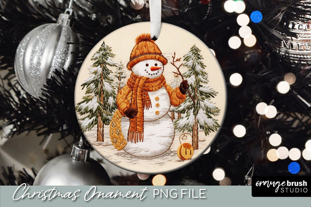 Snowman House Christmas Ornament, Embroidery Ornament Sublimation OrangeBrushStudio 