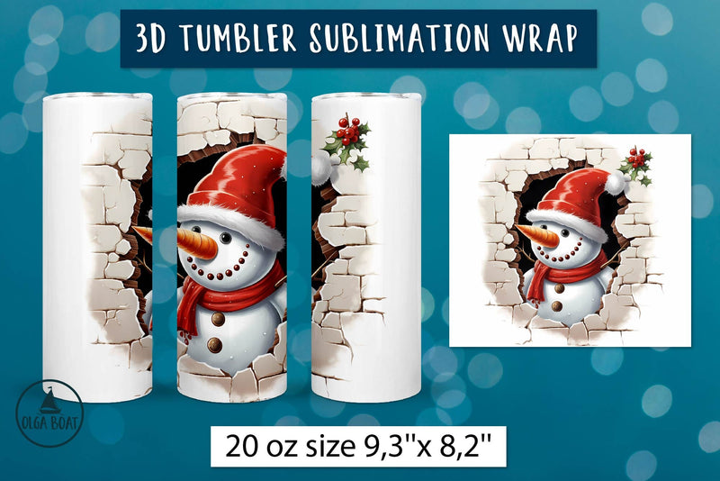 Snowman illustration | Christmas sublimation tumbler wrap Sublimation Olga Boat Design 