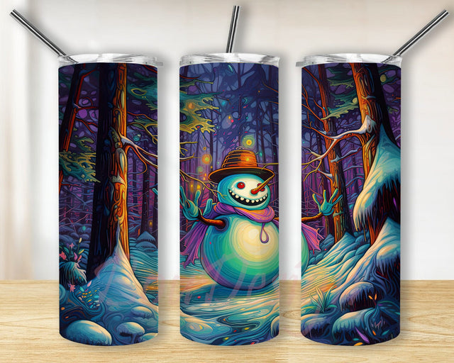 Snowman In A Dark Forest 20oz Skinny Tumbler Png, Snowman Tumbler, Cute Snowman Tumbler, Funny Snowman Tumbler Wrap Png, Snowman Gifts Sublimation BouDesign 