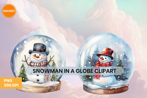 Snowman in a globe Christmas clipart Sublimation Maumo Designs 