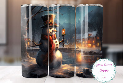 Snowman in London, Vintage, Winter, Christmas 20 oz Skinny Tumbler Sublimation Design Digital Download PNG Instant DIGITAL ONLY, Straight tumbler wrap. Sublimation Jenn Driscoll 