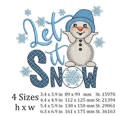 Snowman Machine Embroidery Design , Let it snow embroidery , winter embroidery, 4 sizes, instant download. Embroidery/Applique DESIGNS ArtEMByNatalia 