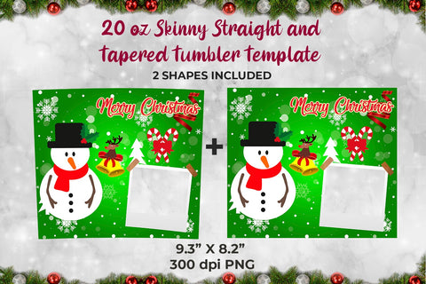 Snowman Merry Christmas Frame Skinny Tumbler Wrap Template 20 oz Sublimation Sublimatiz Designs 