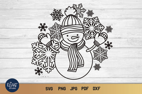 Snowman PNG Design, Christmas SVG Decor, Snowflakes SVG. SVG Elinorka 