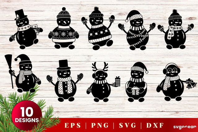 Snowman Svg Bundle | Christmas | Silhouettes Cut Files SVG SvgOcean 
