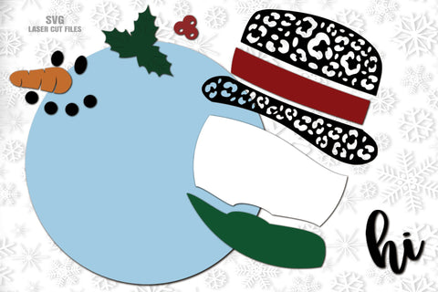 Snowman SVG Laser Cut Files | Christmas Door Sign SVG | Winter Door Hanger SVG SVG Cloud9Design 