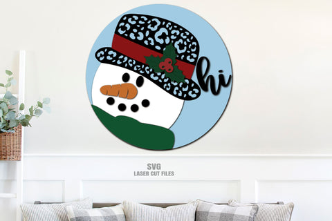 Snowman SVG Laser Cut Files | Christmas Door Sign SVG | Winter Door Hanger SVG SVG Cloud9Design 