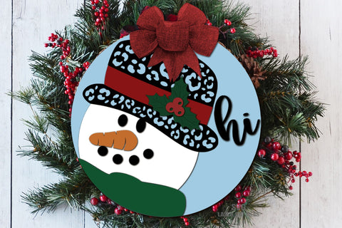 Snowman SVG Laser Cut Files | Christmas Door Sign SVG | Winter Door Hanger SVG SVG Cloud9Design 