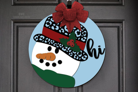 Snowman SVG Laser Cut Files | Christmas Door Sign SVG | Winter Door Hanger SVG SVG Cloud9Design 
