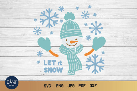 Snowman SVG, Let it Snow SVG, Snowflakes PNG with Snowman. SVG Elinorka 
