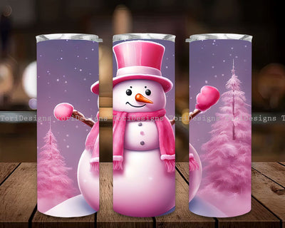 Snowman Tumbler, Pink Christmas Snowman Tumbler Wrap, Snowman Tumbler Design Sublimation Download Sublimation ToriDesigns 