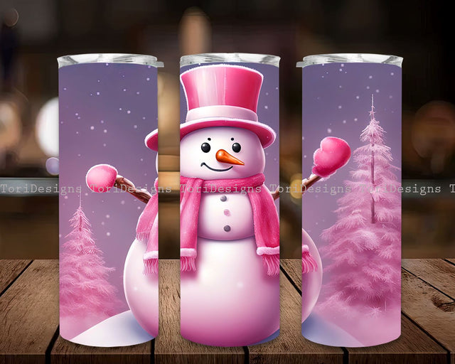 Snowman Tumbler, Pink Christmas Snowman Tumbler Wrap, Snowman Tumbler Design Sublimation Download Sublimation ToriDesigns 