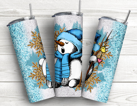 snowman winter glitter tumbler PNG design Christmas 20 oz skinny tumbler STRAIGHT digital wrap Sublimation CaldwellArt 