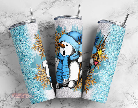snowman winter glitter tumbler PNG design Christmas 20 oz skinny tumbler STRAIGHT digital wrap Sublimation CaldwellArt 