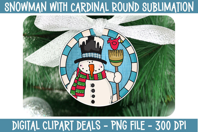 Snowman with Cardinal Round Sublimation PNG Design Sublimation Digital Clipart Deals 