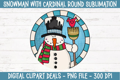 Snowman with Cardinal Round Sublimation PNG Design Sublimation Digital Clipart Deals 