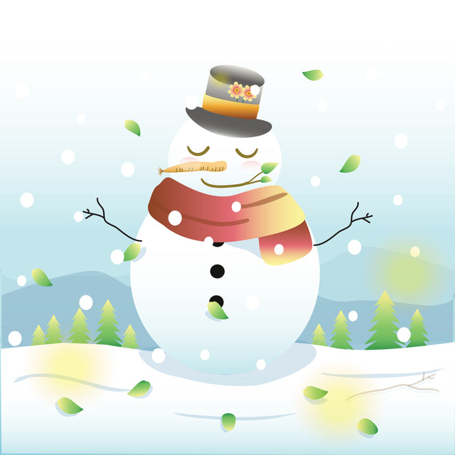 Snowman with hat and scarf isolated on leaf snow background. Vector illustration SVG naemmiah021 