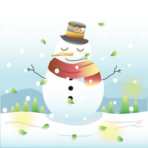 Snowman with hat and scarf isolated on leaf snow background. Vector illustration SVG naemmiah021 