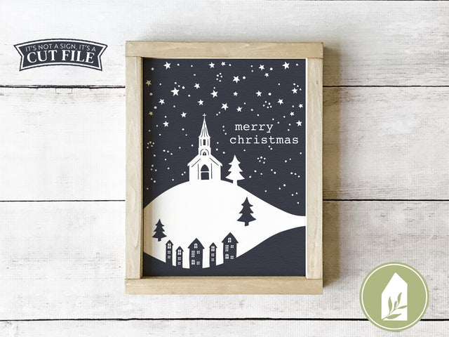 Snowy Chapel SVG | Merry Christmas SVG | Farmhouse Sign Design SVG LilleJuniper 