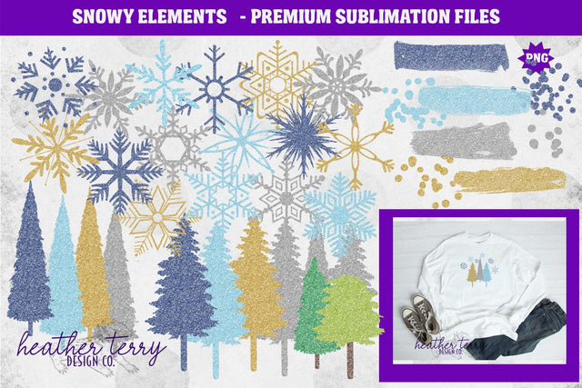 Snowy Elements Winter Glitter Sublimation PNG Bundle Sublimation Heather Terry Design Co. 