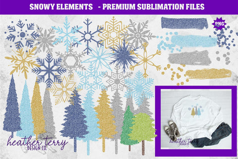 Snowy Elements Winter Glitter Sublimation PNG Bundle Sublimation Heather Terry Design Co. 