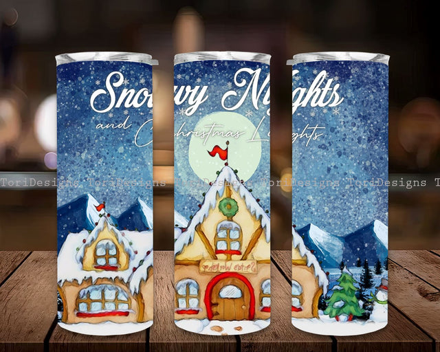 Snowy Nights and Christmas Lights 20 Oz Skinny Tumbler, Christmas Straight Template, Digital Download Sublimation ToriDesigns 
