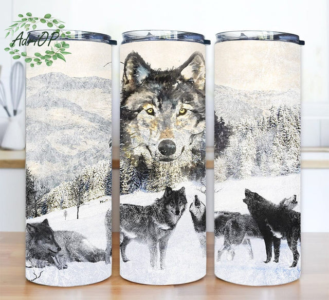 Snowy White Wolves 20oz Skinny Tumbler Png, Winter Vibes Png, Snowflakes Tumbler, Snow Wolf Tumbler, Winter Wolves Tumbler, Wolf Tumbler, Wolf Lover Gift Sublimation AdriOP 