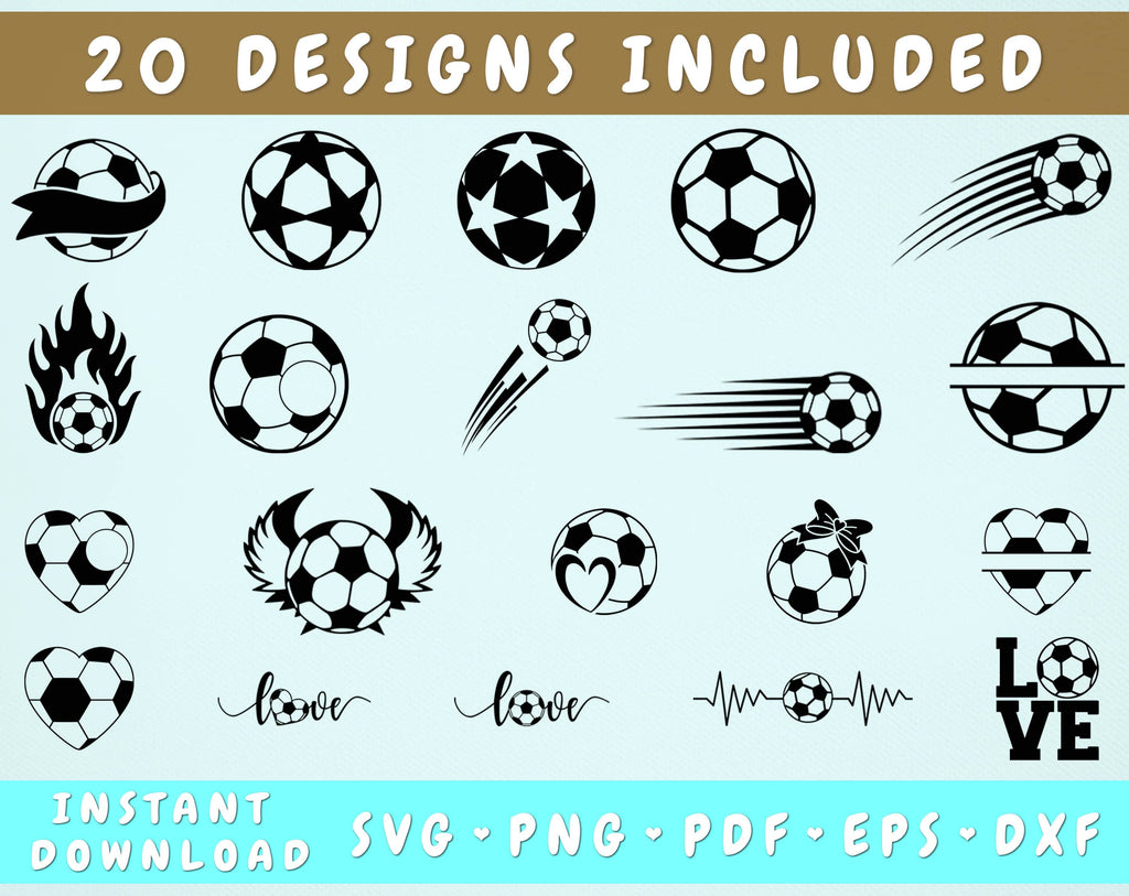 Soccer Ball SVG Bundle - 20 Designs, Love Soccer SVG, Soccer Heart SVG ...