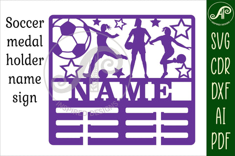Soccer female medal holder Name svg laser cut template SVG APInspireddesigns 