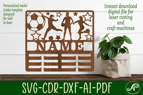 Soccer female medal holder Name svg laser cut template SVG APInspireddesigns 