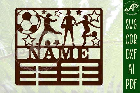 Soccer female medal holder Name svg laser cut template SVG APInspireddesigns 
