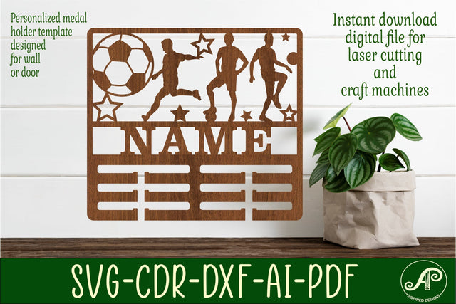 Soccer/ Football medal holder Name svg laser cut template SVG APInspireddesigns 
