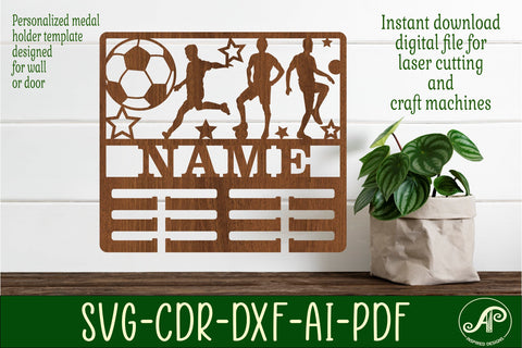 Soccer/ Football medal holder Name svg laser cut template SVG APInspireddesigns 