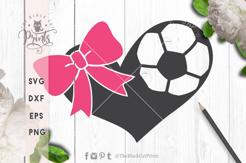 Soccer heart with bow cut file SVG TheBlackCatPrints 