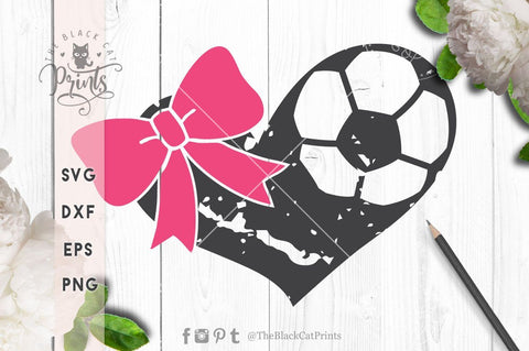 Soccer heart with bow cut file SVG TheBlackCatPrints 