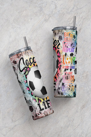 Soccer Life tumbler design 20oz skinny straight tumbler eat sleep soccer, love at first strike, goal, sublimation Sublimation CaldwellArt 