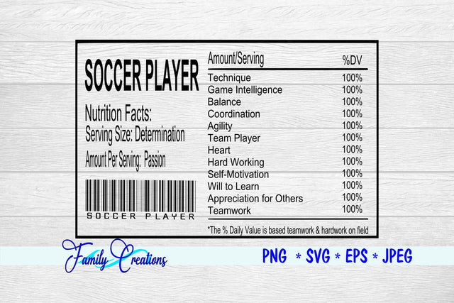 Soccer Player Nutrition Label SVG Family Creations 