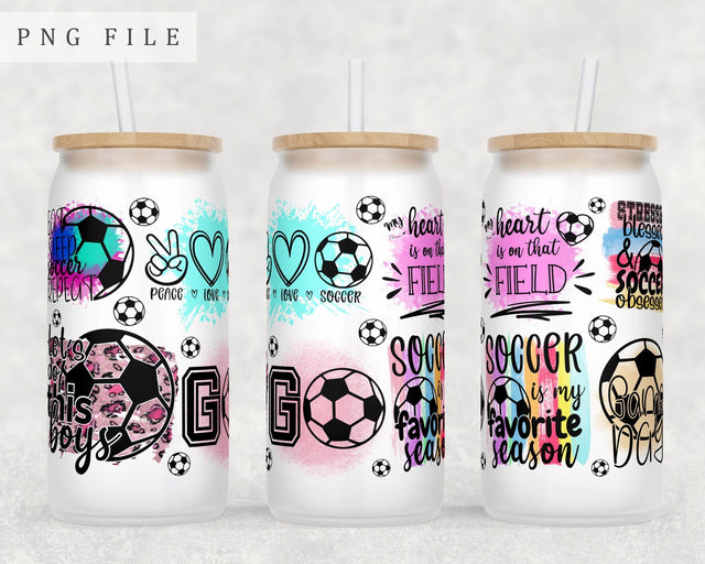Soccer Quotes Libbey Glass Can Wrap, 16oz Glass Can Sublimation Design, Soccer Fan Glass Can PNG File Sublimation HappyDesignStudio 